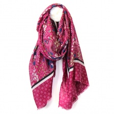 Magenta Mix Floral Scarf with Border by Peace of Mind